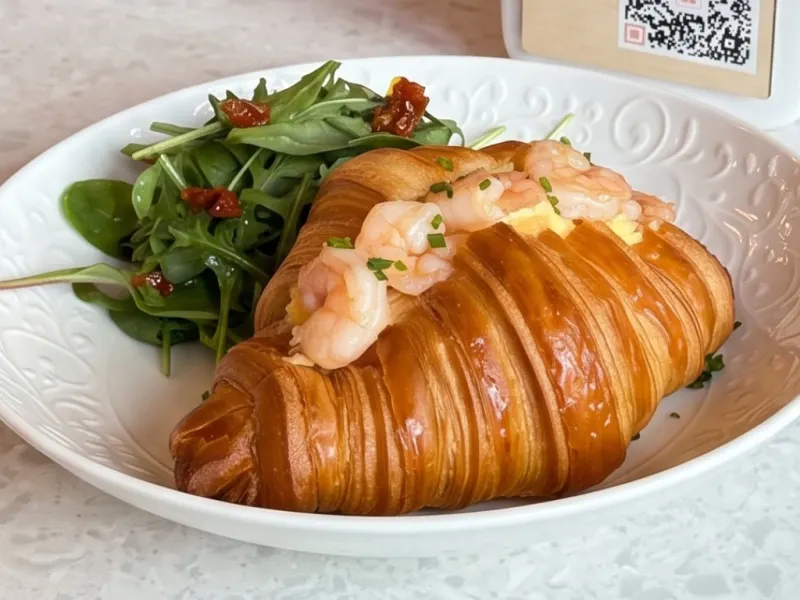 Croissant with Scrambled Eggs, Shrimp & Guacamole