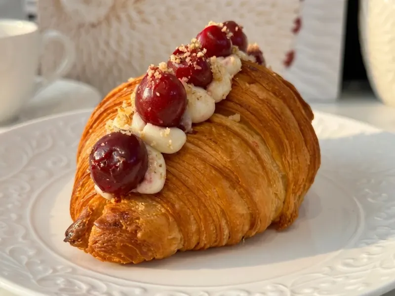 Medovik Croissant with Cherries